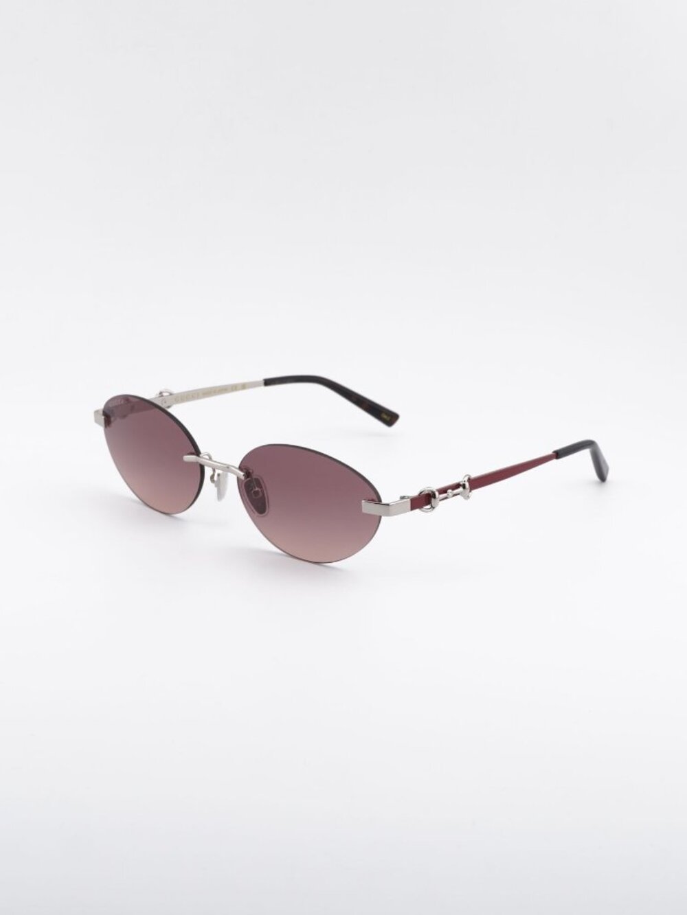 Gucci GG2051S 003 Rimless Sunglasses Silver Oval Frame, Red Gradient Lenses